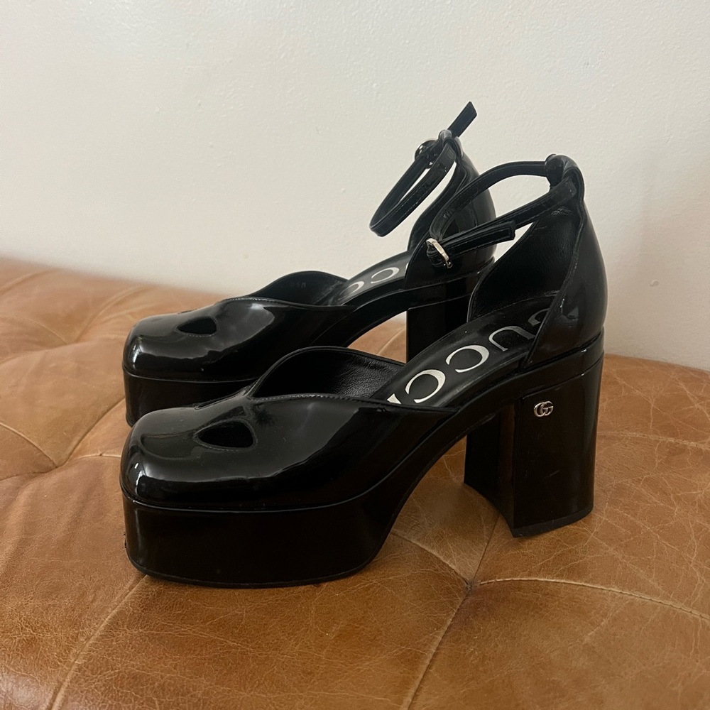 Gucci Black Patent Leather Platform Heels